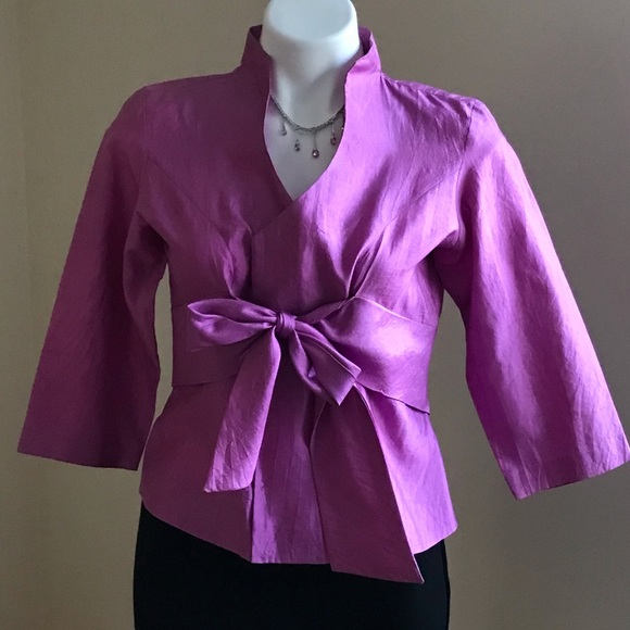 Ockpoptok Beautiful Silk Pink Tie In Front Half Sleeve’s  Blouse  Size L - Picture 1 of 11